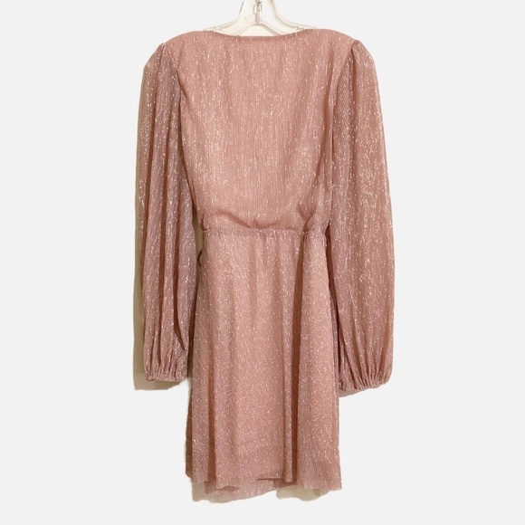 All in Favor Mauve Metallic Shimmering V-Neck Long Sleeve Dress. Size Small - Picture 2 of 14
